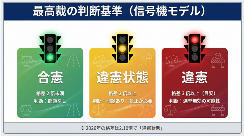 最高裁の判断基準（信号機モデル）を表現した画像