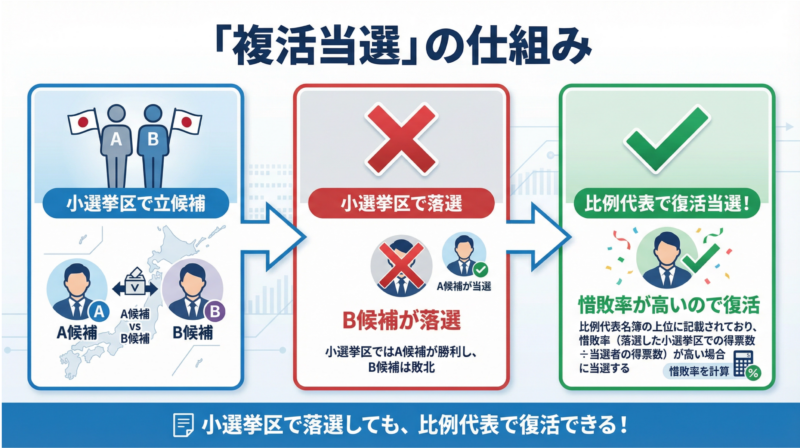 復活当選の仕組みを表す図