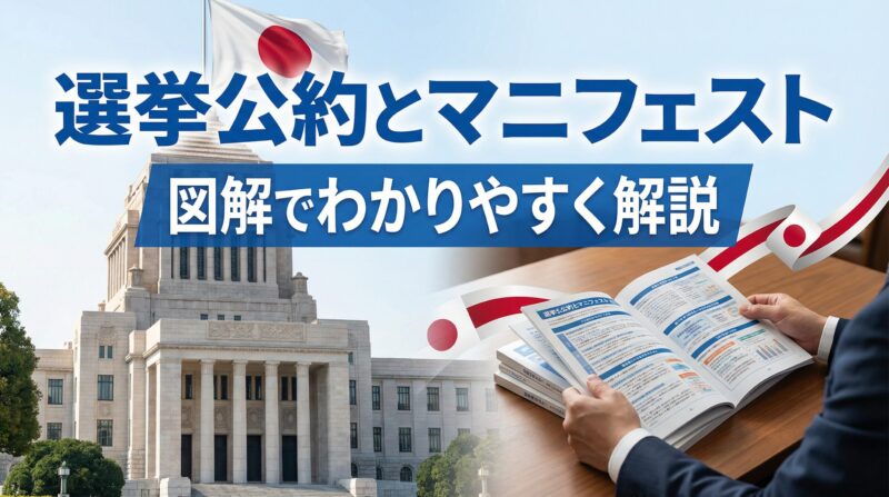 選挙公約とマニフェストの違いを図解で解説したアイキャッチ画像