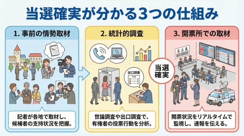 図解2：当選確実が分かる3つの仕組み