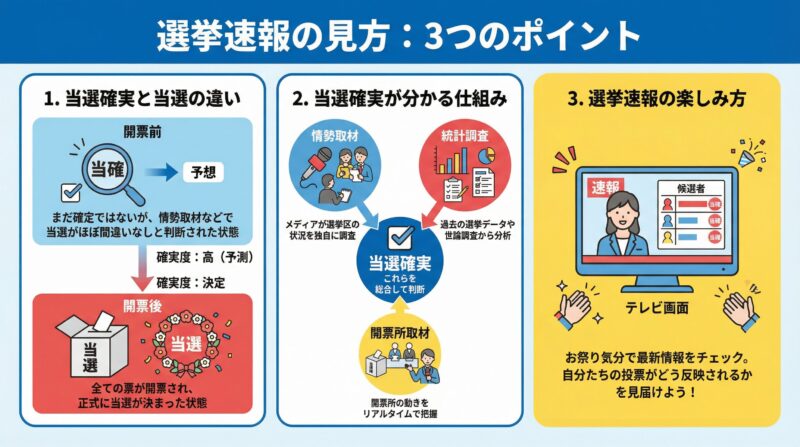 要約図解：選挙速報の見方3つのポイント
