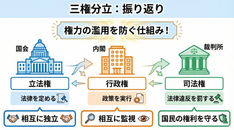 振り返り図解：三権分立：振り返り
