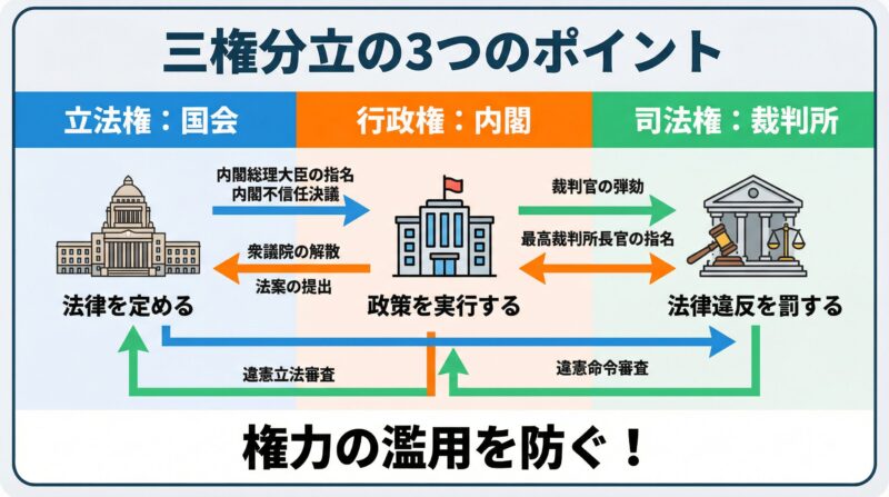 要約図解：三権分立の3つのポイント