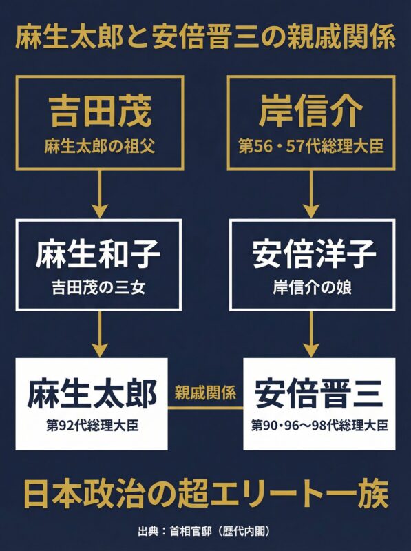 図解：麻生太郎と安倍晋三の親戚関係