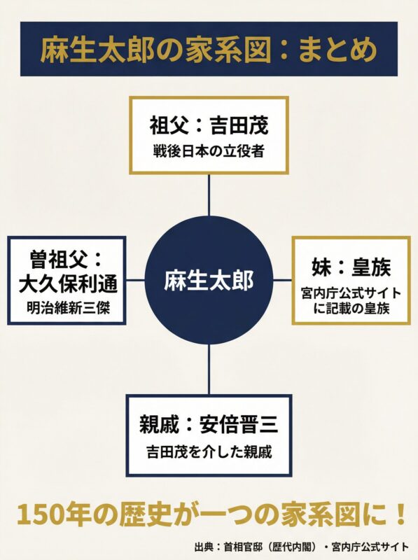 振り返り図解：麻生太郎の家系図（まとめ）
