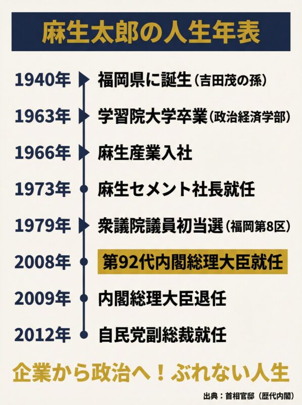 図解：麻生太郎の人生年表