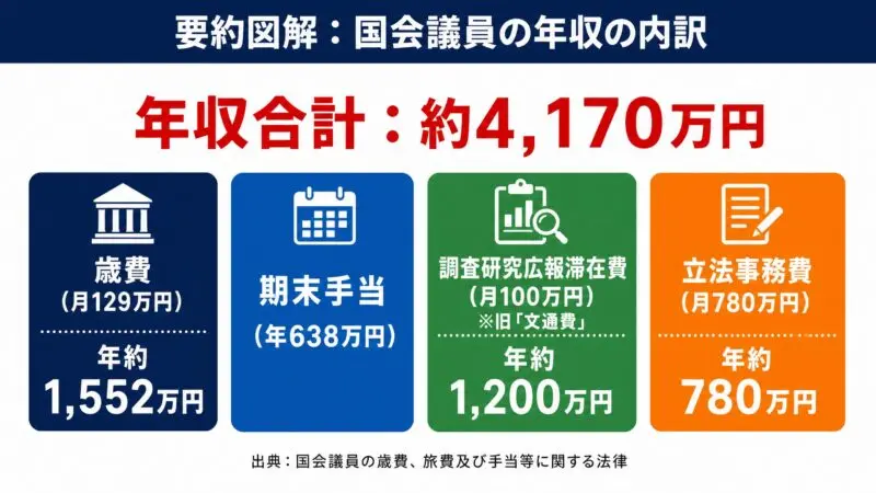 国会議員の年収約4,170万円の内訳を示す図解