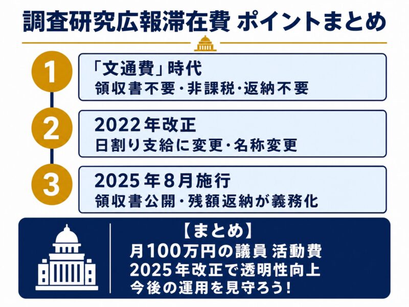 調査研究広報滞在費の仕組みと改正の歴史をまとめた振り返り図解