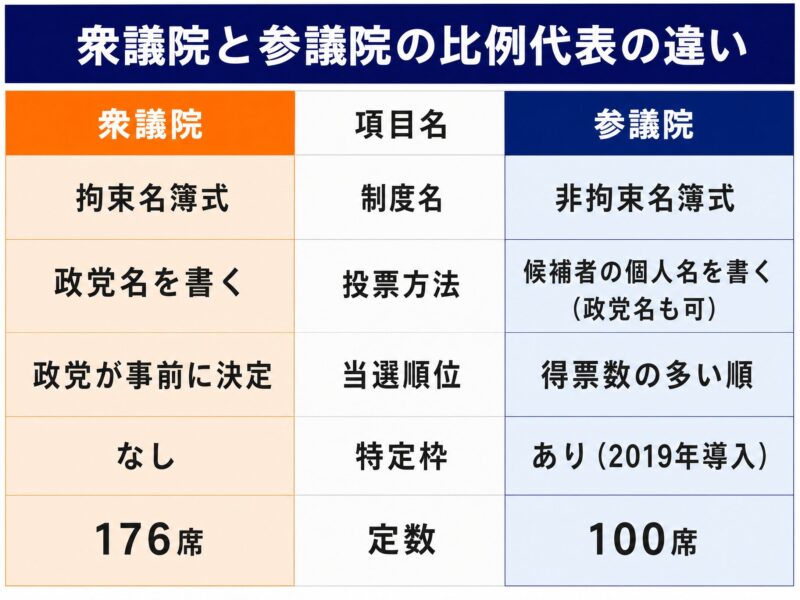 衆議院と参議院の比例代表の違い