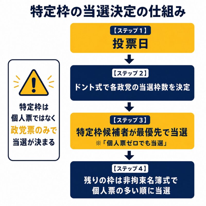 特定枠を使った当選決定の流れを図解