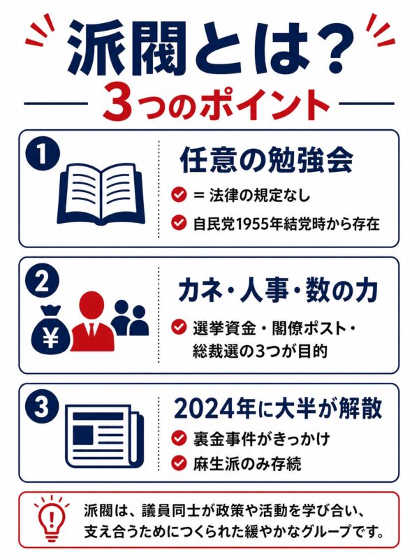 要約図解:<strong>派閥</strong>とは?3つのポイント