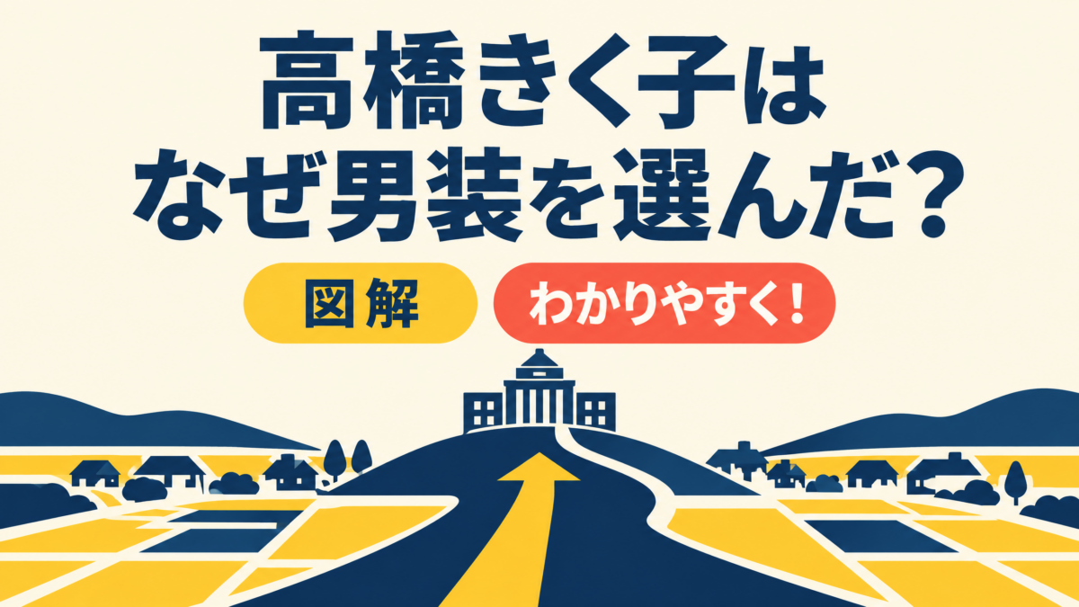 高橋きく子町議の男装と再選までの歩みを示す図解