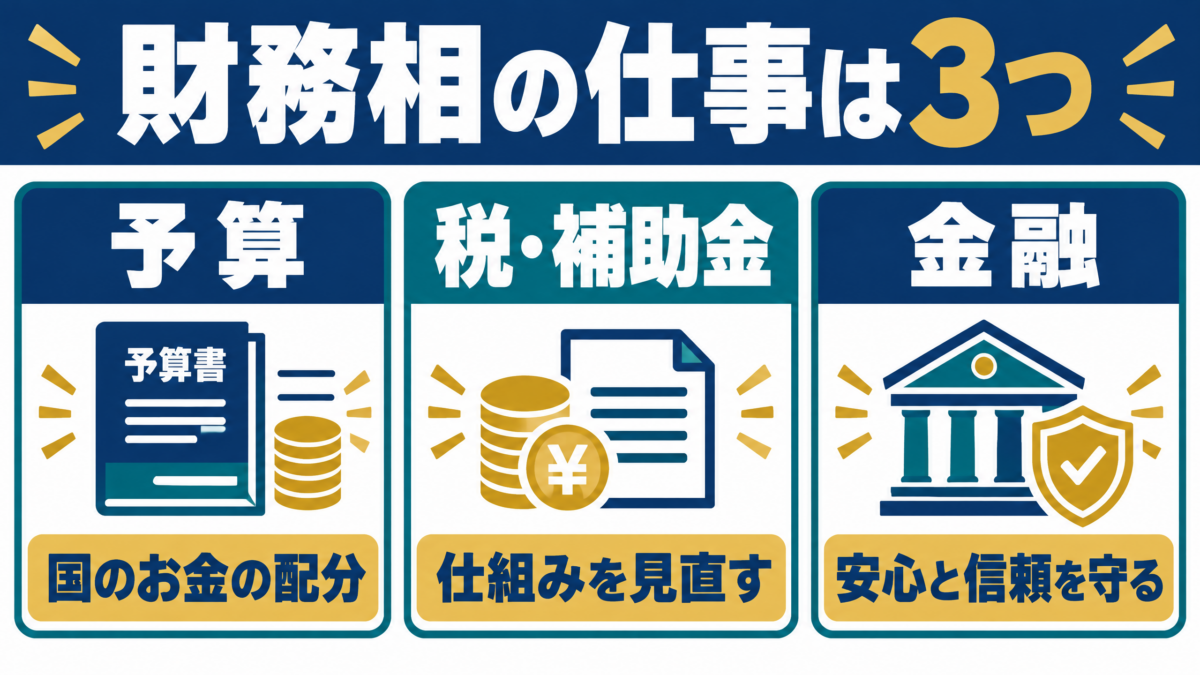 片山さつき財務相の主な仕事を示す図解