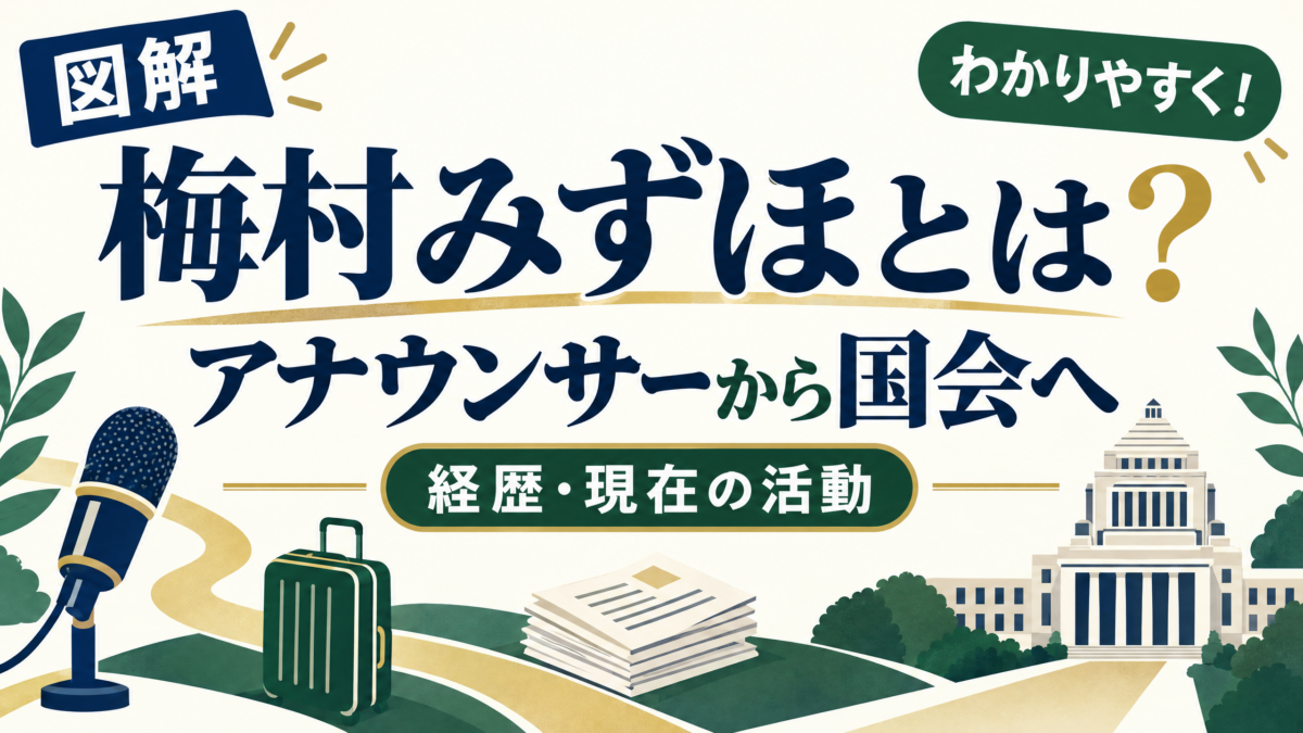 梅村みずほのアナウンサーから参議院議員二期目までの経歴を示すアイキャッチ