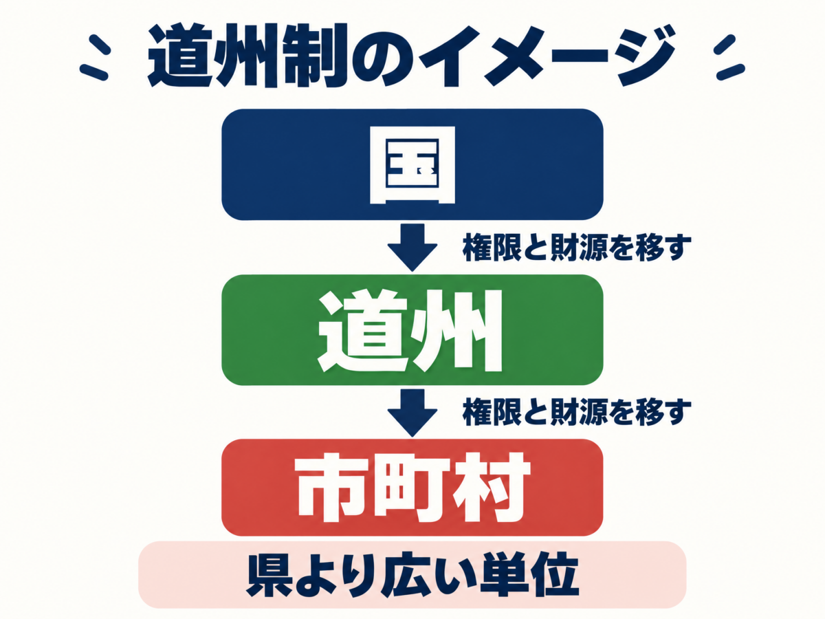 道州制で国から道州と市町村へ権限を移すイメージを示す図解