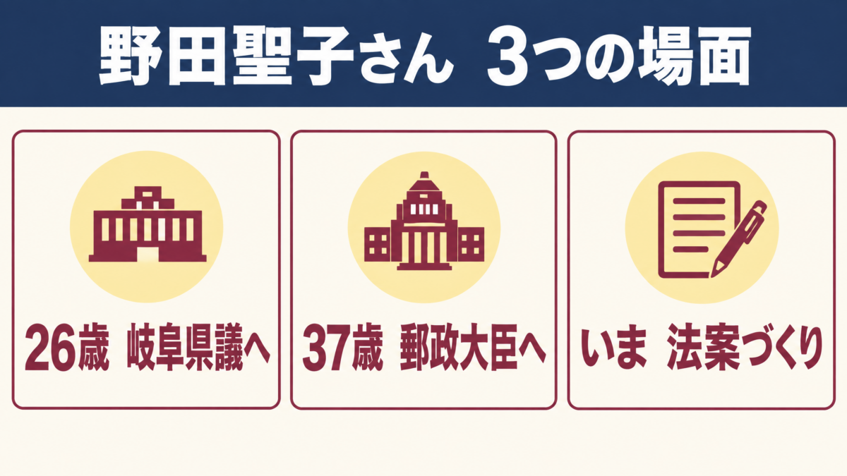 26歳で岐阜県議、37歳で郵政大臣、現在の生殖補助医療の法案づくりを示す要約図解