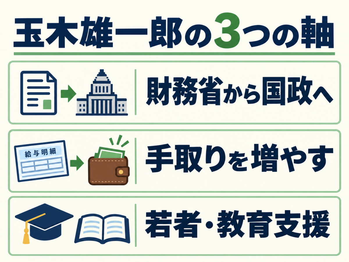 玉木雄一郎氏の3つの軸を示す要約図解